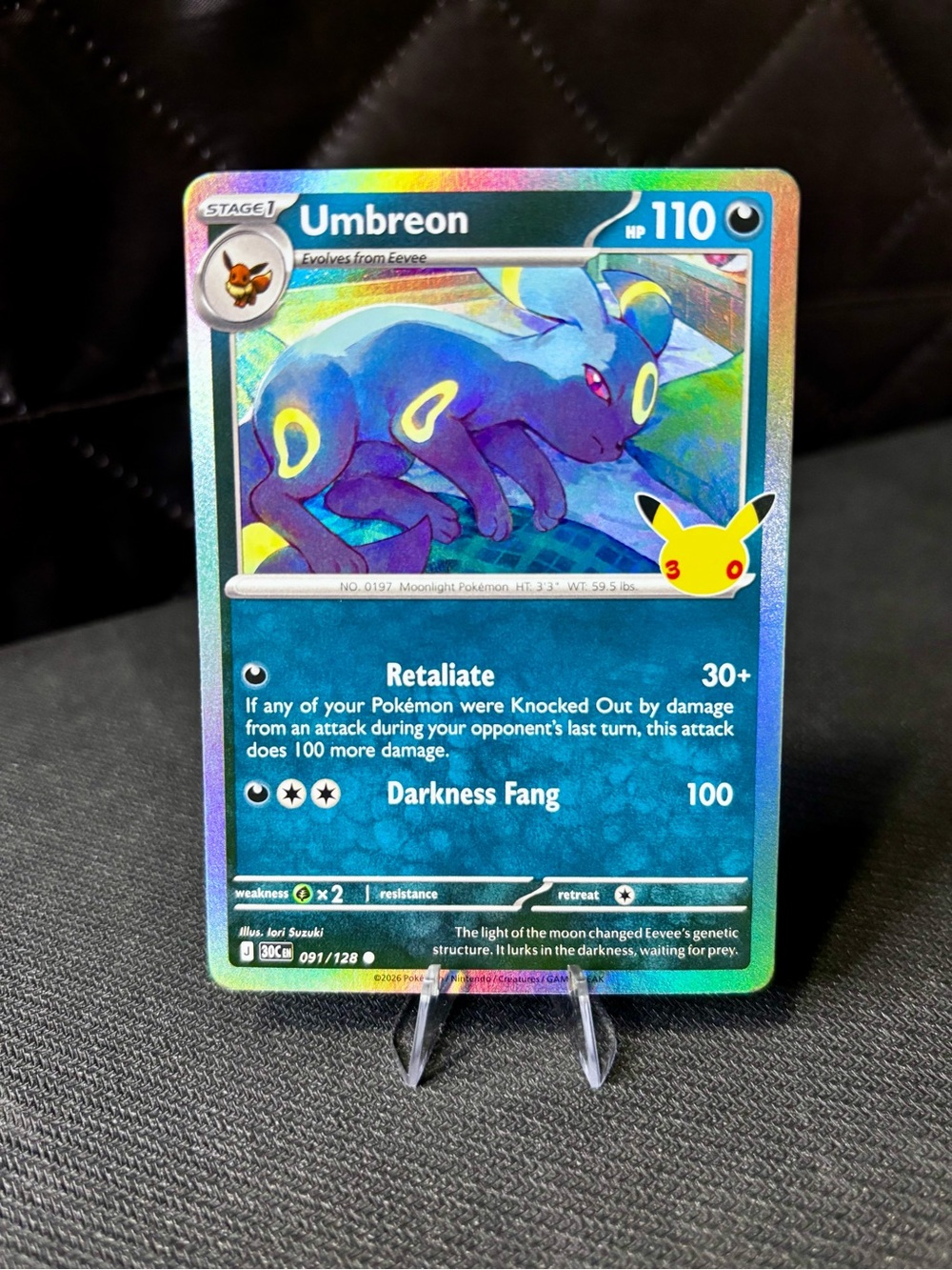 Pokemon Umbreon Holographic Trading Card - 30th Anniversary